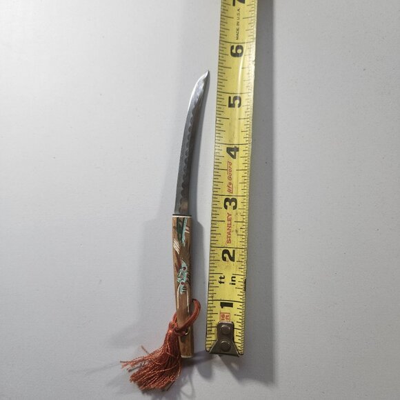 Miniature Japanese Samurai Sword Letter Opener Hand-Painted Wooden Sheath Tassel - Picture 5 of 5